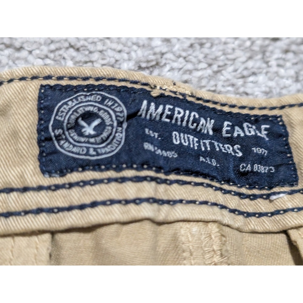 American Eagle Chino Shorts Mens 32 Khaki Tan Flat Front Cotton Casual Summer - Picture 4 of 9